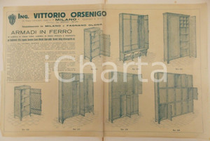 Materiale pubblicitario d’epoca 1930 ca MILANO Ing. VITTORIO ORSENIGO Catalogo armadi in ferro Velina 45x30 1
