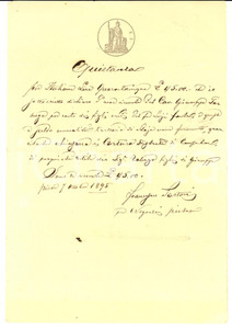 Documento originale, autentico 1895 PIOVE DI SACCO PD Quietanza a Giuseppe TABOGA per staia frumento 1