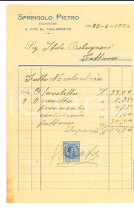 Documento originale, autentico 1924 SAN VITO AL TAGLIAMENTO UD Falegname Pietro SPRINGOLO Fattura 1