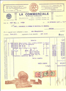 Documento originale, autentico 1928 MILANO Ditta LA COMMERCIALE - Fattura intestata per buste e risme 1