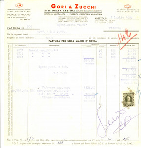 Documento originale, autentico 1957 AREZZO Arte orafa GORI & ZUCCHI Fattura per rosari oreficeria 1