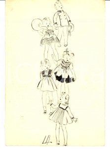 Stampa, bozzetto originale 1939 Moda ANNI  30 Abbigliamento bambino Bozzetto AUTOGRAFO 1