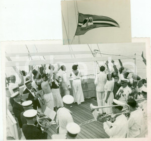 Fotografia d epoca originale 1933 GENOVA CROCIERA MEDITERRANEA Alzabandiera guidone Dopolavoro di MILANO Foto 1