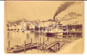 Fotografia d epoca originale 1880 ca LUCERNA CH Veduta del lago Fotografia ANIMATA con vaporetto 1