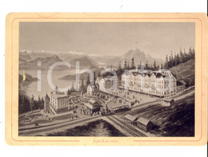 Fotografia d epoca originale 1887 RIGIKALTBAD SVIZZERA Veduta animata con ferrovia Cartealbum nÂ°4 PRELL 1