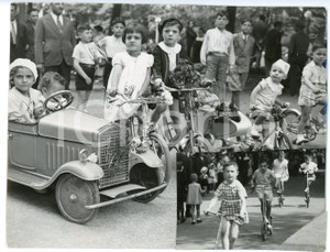 Fotografia d epoca originale 1935 MILANO Festa dei bambini ai Giardini Pubblici Fotomontaggio DANNEGGIATO 1