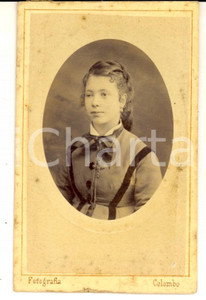 Fotografia d epoca originale 1880 ca TORINO Ritratto di adolescente con crocifisso al collo Foto COLOMBO CDV 1