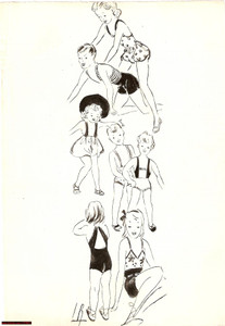 Stampa, bozzetto originale 1939 Moda BOZZETTI COSTUMI DA BAGNO PER BAMBINI origin. 1