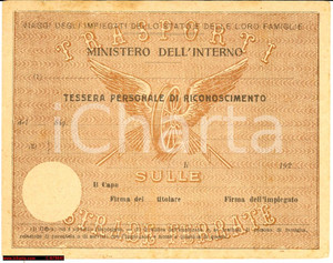Oggetto da collezione cartaceo 1922 FFSS STRADE FERRATE Tessera impiegati dello Stato 1