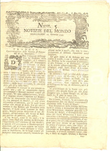 Giornale, rivista storica 1793 VENEZIA Notizie del Mondo  Decreti contro gli emigrati in Francia GAZZETTA 1