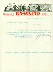 Documento originale, autentico 1929 TORINO Magazzini VAGNINO Ritardo per svista della signorina ILLUSTRATA 1
