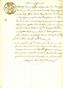 Documento originale, autentico 1797 POPPI AR Don Francesco VECCHI affitto Cappella SANTI GIACOMO E CRISTOFORO 1