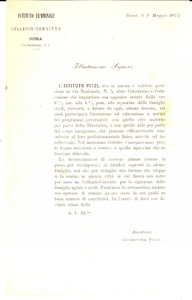 Documento originale, autentico 1875 ROMA Via Nazionale 5 Istituto di educazione privato femminile PIZZI Lettera 1