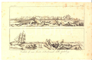 Stampa, bozzetto originale 1823 COSTUMI AMERICA Una costa settentrionale dello Spitzberg Inc. BERNIERI 1