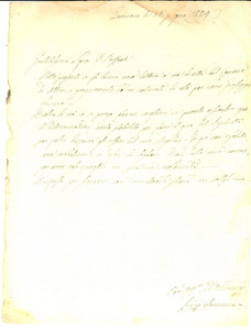 Manoscritto, lettera originale 1829 LANCIANO CH Luigi SOMMA elimina il socio DIAZ dal carattere maldicente 1