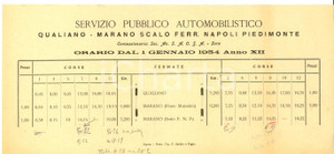 Materiale pubblicitario d’epoca 1934 Orario pullmann linea QUALIANO  MARANO scalo Napoli Piedimonte 34x17 cm 1