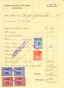 Documento originale, autentico 1947 SARONNO VA Istituto Orsoline SAN CARLO Fattura cancelleria e libri 1