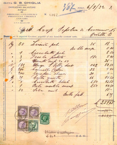 Documento originale, autentico 1932 ACQUI TERME AL Droghe e coloniali  G.B. GHIGLIA successore CARROZZINO 1