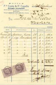 Documento originale, autentico 1924 MORTARA PV Ditta FRATELLI COSTA & P. CAPELLA  Noleggio automobili 1