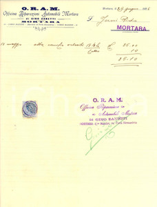 Documento originale, autentico 1925 MORTARA PV ORAM di Gino ZANETTI  Officina Riparazioni Automobili Mortara 1