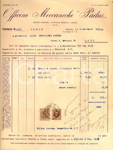 Documento originale, autentico 1933 PAVIA Officine meccaniche PADUS Fattura intestata per fanali a dinamo 1