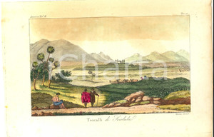 Stampa, bozzetto originale 1830 ca FERRARIO COSTUME AMERICA Teocalli di Sciolula Inc. VERICO Stampa 1
