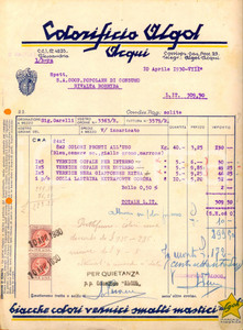 Documento originale, autentico 1930 ACQUI TERME AL Colorificio ALGOL Fattura su carta intestata 1