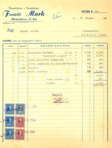 Documento originale, autentico 1949 MONTECHIARO D ASTI AT Fratelli MARK  Biscottificio e confetteria Fattura 1