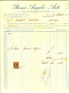 Documento originale, autentico 1936 ASTI Angelo BOSSI rappresentanze olii salumi budelle Fattura intestata 1