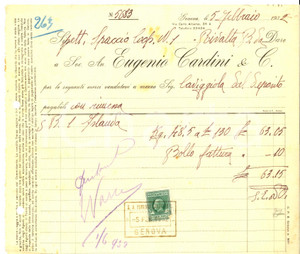 Documento originale, autentico 1932 GENOVA Soc. An. Eugenio CARDINI Fattura intestata con bollo 1