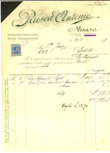 Documento originale, autentico 1919 MILANO Ditta Antonio RUSCA Inchiostri e stilografiche Fattura intestata 1