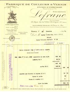 Documento originale, autentico 1926 PARIS Etablissements LEFRANC Fabrique couleurs et vernis Fattura 1