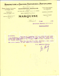 Documento originale, autentico 1916 PARIS MARQUISE Manifacture de crayons et porteplumes Lettera commerciale 1