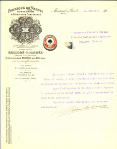 Documento originale, autentico 1914 MONTREUILSURBOIS Ditta BOLLORE   SOEHNEE Vernici Lettera commerciale 1