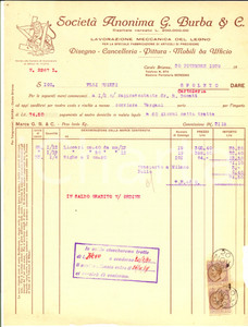 Documento originale, autentico 1929 CARATE BRIANZA MB SocietÃ  Anonima BURBA & c. legno Fattura intestata 1