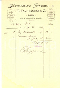 Documento originale, autentico 1894 ROMA Stabilimento Fotografico F. RAGAZZINI & C. Fattura intestata 1