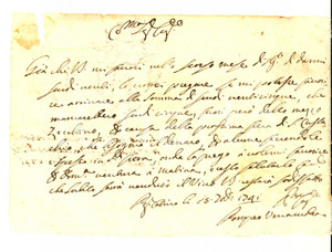 Documento originale, autentico 1741 POGGIO CATINO RI Pompeo VENANZETTI chiede denaro per fiera S. EUSTACHIO 1