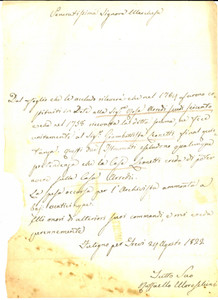 Manoscritto, lettera originale 1822 FOLIGNO Raffaello MORESCHINI su dote nobildonna Rosa ARREDI Lettera 1