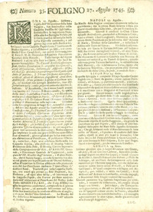 Giornale, rivista storica 1745 GIORNALE DI FOLIGNO n. 35 Notizie dal Quartier Generale AustriacoSardo 1