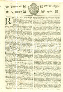 Giornale, rivista storica 1760 GIORNALE DI FOLIGNO n. 10 Manovre a PRAGA per Guerra dei Sette Anni 1