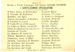 Materiale pubblicitario d’epoca 1862 FIRENZE TEATRO NICCOLINI I gentiluomini speculatori  DONDINI Locandina 1