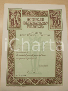 Oggetto da collezione cartaceo 1960 ca MINISTERO PUBBLICA ISTRUZIONE Scheda orientamento atletico 27x36 cm 1