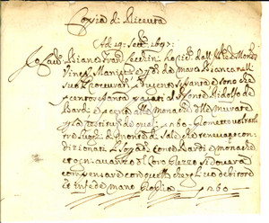 Documento originale, autentico 1697 FIRENZE Francesco CECCHINI riceve saldo pro conte Ridolfo de  BARDI 1