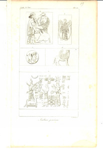 Stampa, bozzetto originale 1845 Cesare CANTU  Sculture persiane Stampa da Storia Universale 14x23 cm 1