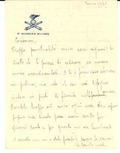 Manoscritto, lettera originale 1917 TORINO REGIA ACCADEMIA MILITARE Lettera di un un ufficiale scoraggiato 1