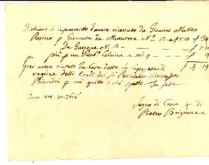 Documento originale, autentico 1803 TRINO VERCELLESE Conto del muratore Pietro BRIGNONE Manoscritto 1