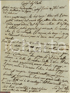 Manoscritto, lettera originale 1836 VAL DI CHIO AR Violenta grandinata fuori stagione Lettera 1