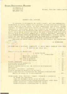 Documento originale, autentico 1931 MILANO VIA MOSCOVA 18 Nuove tariffe Studio EMATOLOGICO Milanese Lettera 1