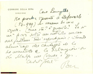 Autografo originale 1925 MILANO Mario BORSA ad Agostino LANZILLO autografo 1