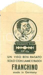 Materiale pubblicitario d’epoca 1950 ca FRANCHINO Lame e rasoi DIAMANTE BLEU 0,07 m/m BUSTINA 1